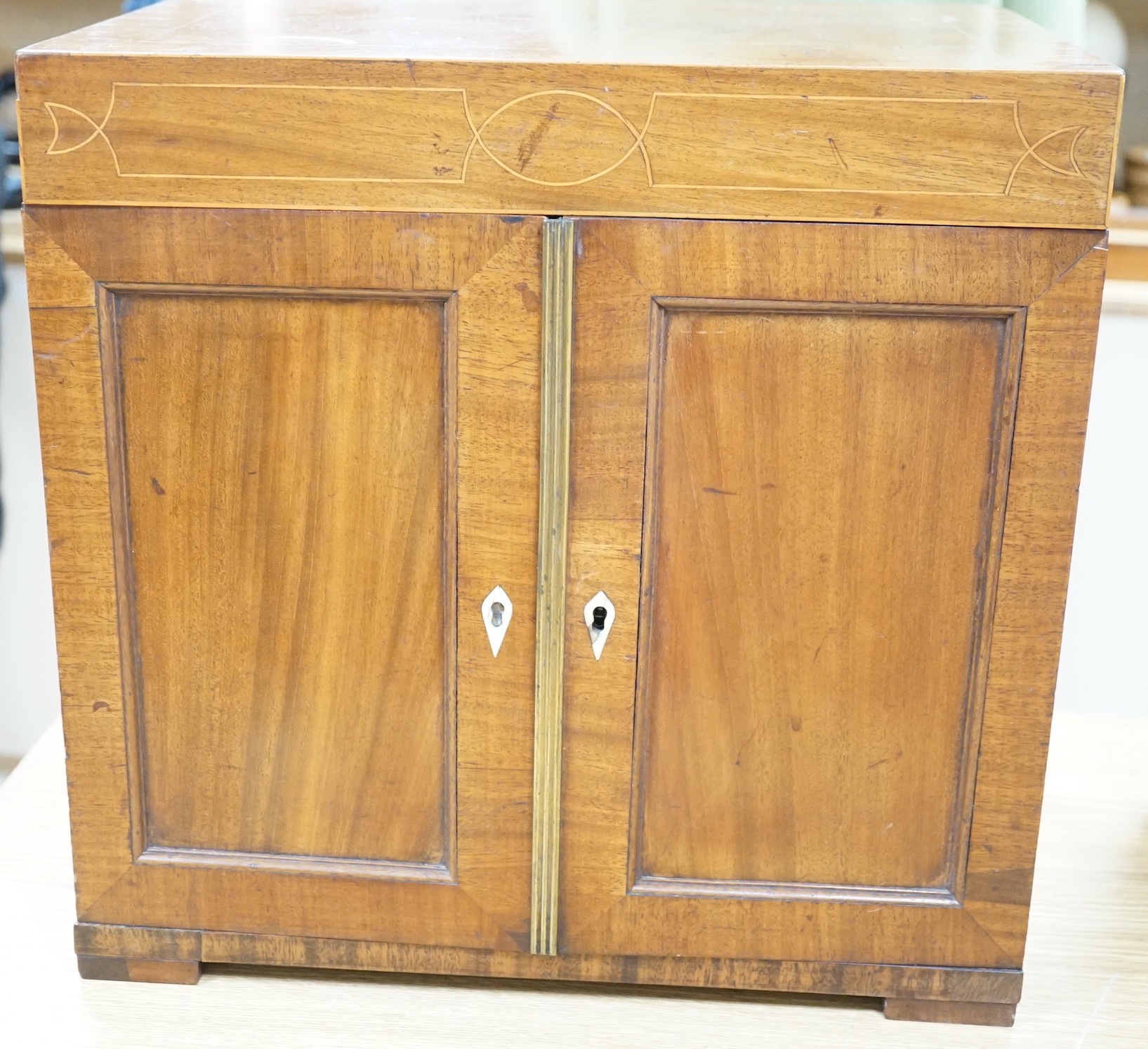 A 19th century inlaid mahogany six drawer collector’s cabinet, 38.5cms wide x 37.5cms high